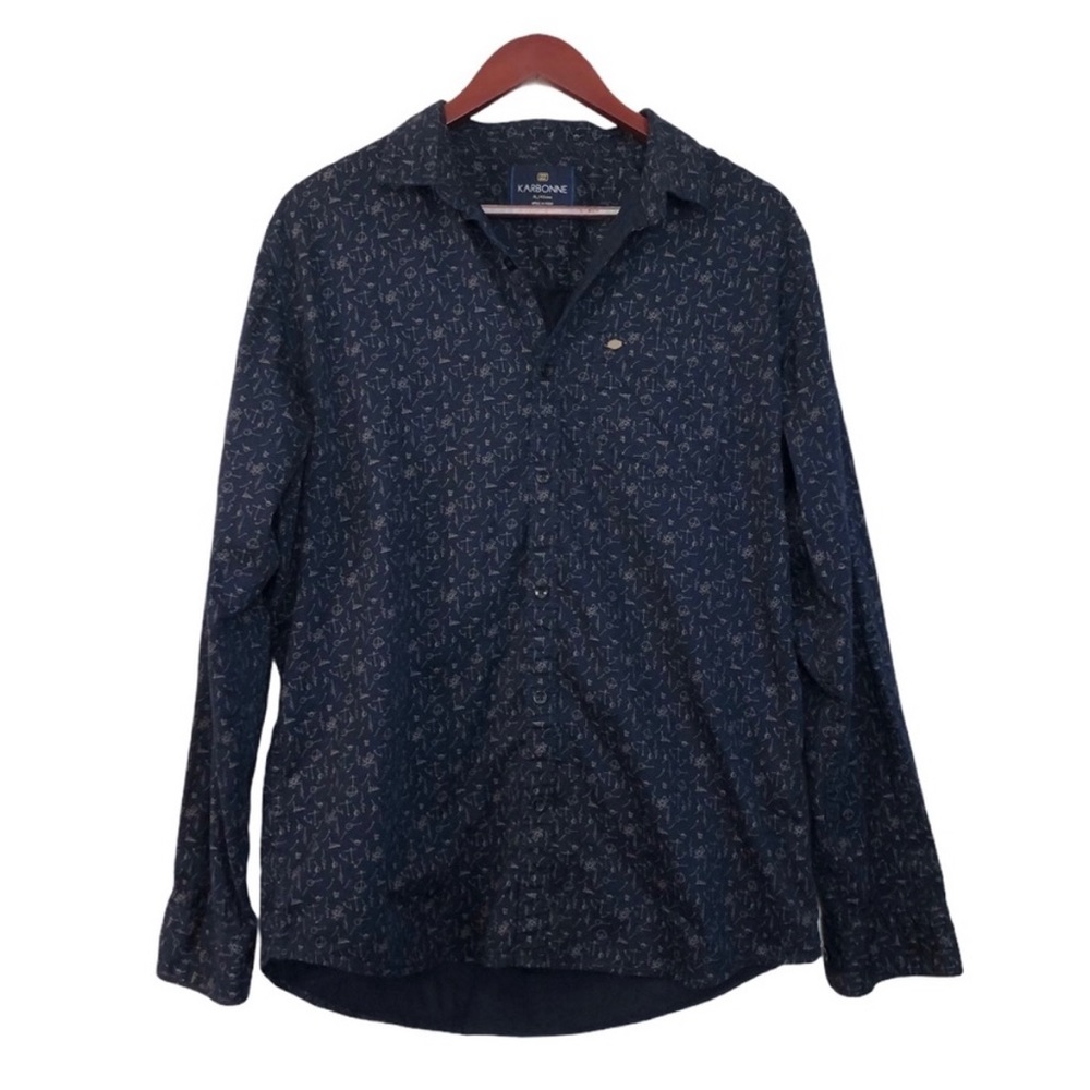 Karbonne Men’s Dark Blue Patterned Long Sleeve Shirt